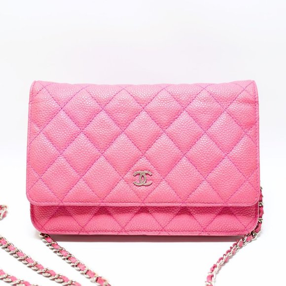 Authentic CHANEL Classic Pink Caviar Leather Wallet on Chain Crossbody Bag Purse - Picture 2 of 15